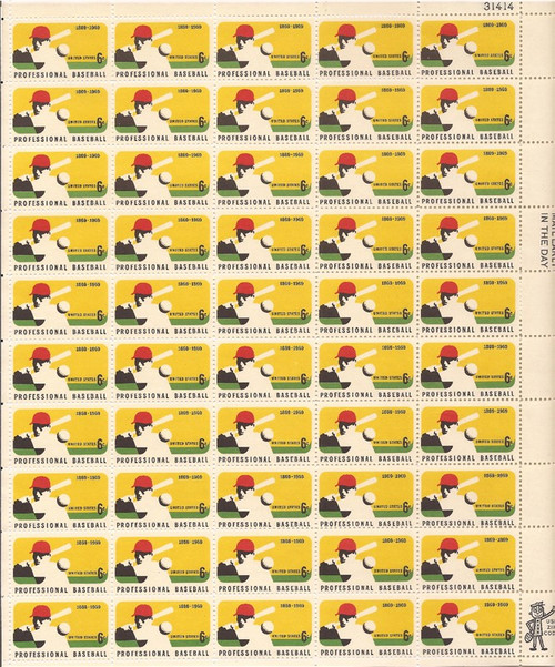 US Stamp - 1969 Baseball 100th Anniversary - 50 Stamp Sheet #1381