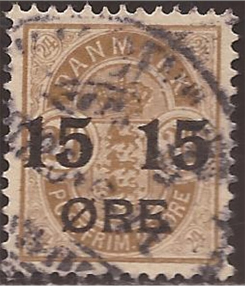 Denmark - 1904 15o on 24o Overprint - F/VF Used - Scott #56