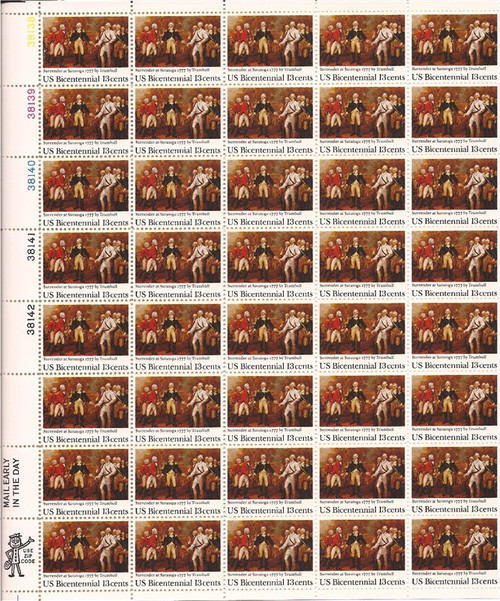 US Stamp - 1977 Surrender at Saratoga - 40 Stamp Sheet F/VF MNH #1728