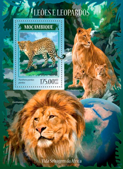 Mozambique 2014 African Lions and Leopards Mint Stamp S/S 13A-1518
