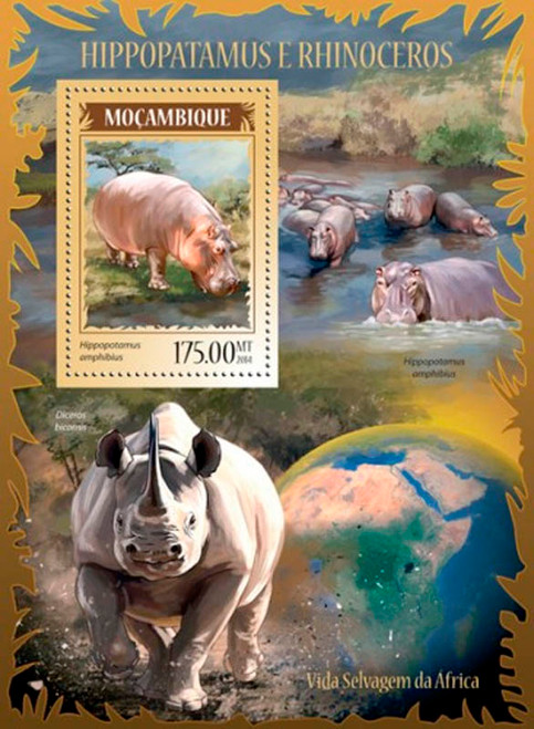 Mozambique 2014 African Hippos and Rhinoceros Mint S/S 13A-1522