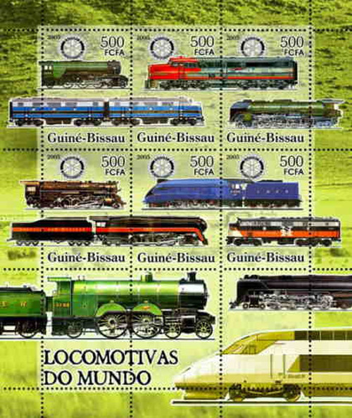 Guinea-Bissau - 2005 - Trains - 6 Stamp 3 Label Sheet - GB5411a
