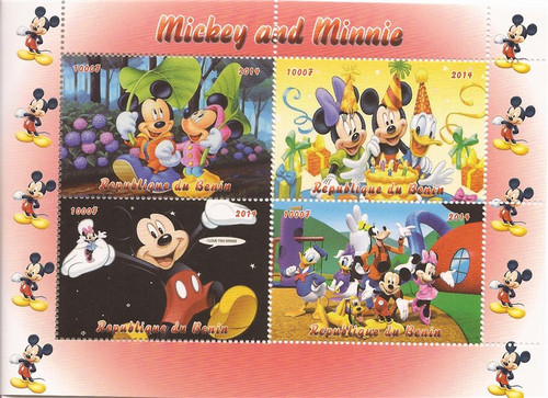 Benin - 2014 Mickey Mouse & Minnie - 4 Stamp Sheet - F/VF MNH 2B-228