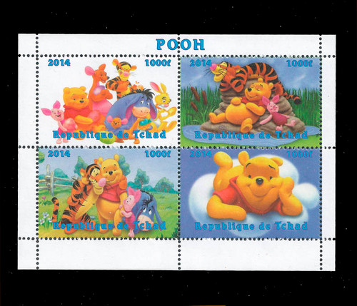 Chad 2014 Classic Childrens Book Winnie-the-Pooh 4 Stamp Sheet 2B-275