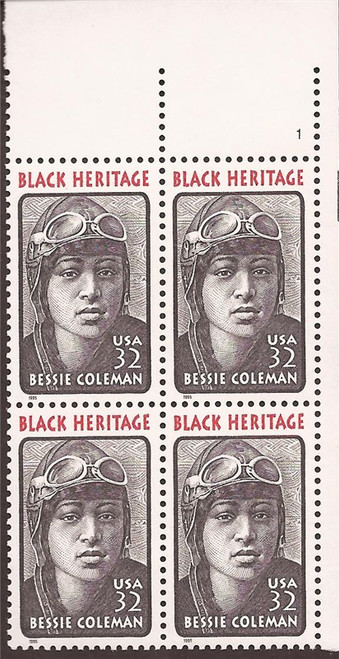 US Stamp 1995 Bessie Coleman - Plate Block of 4 Stamps #2956