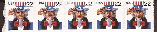 US Stamp 1998 Uncle Sam - Plate Strip of 5 Stamps