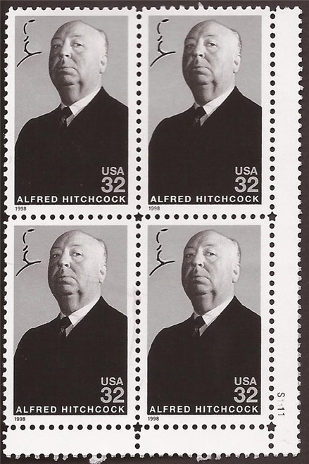 1998 Alfred Hitchcock - Plate Block of 4 Stamps MNH #3226