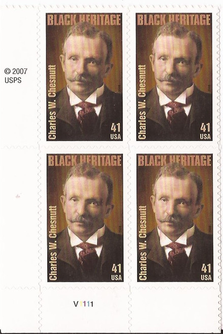US Stamp 2008 Black Heritage Charles Chesnutt 4 Stamp Plate Block #4222