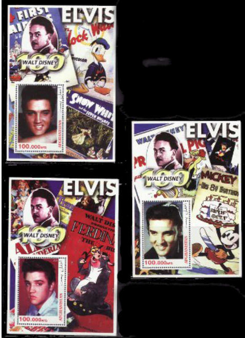 2003 Disney & Elvis Presley - 3 Souvenir Sheet Mint Set MNH M0429-31