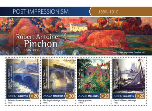 Maldives - 2015 Artist Robert Antoine Pinchon - 4 Stamp Sheet 13E-279