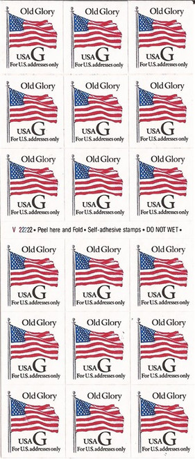 US Stamp - 1994 G Rate Old Glory - Booklet Pane of 18 Stamps #2886a