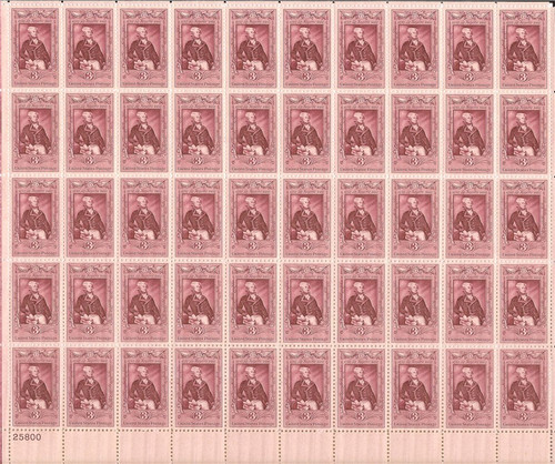 US Stamp - 1957 Marquis de Lafayette - 50 Stamp Sheet - Scott #1097