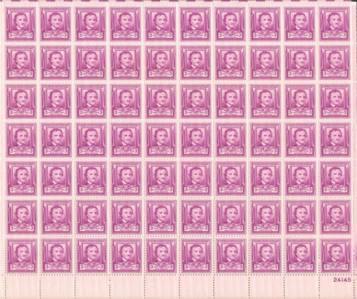 US Stamp - 1949 Edgar Allen Poe - 70 Stamp Sheet - Scott #986
