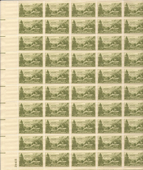 US Stamp - 1951 Nevada Centennial - 50 Stamp Sheet - Scott #999