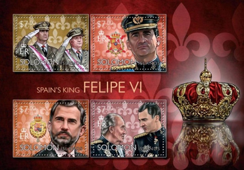 Solomon Islands - 2014 King Felipe VI - 4 Stamp Sheet - 19M-593