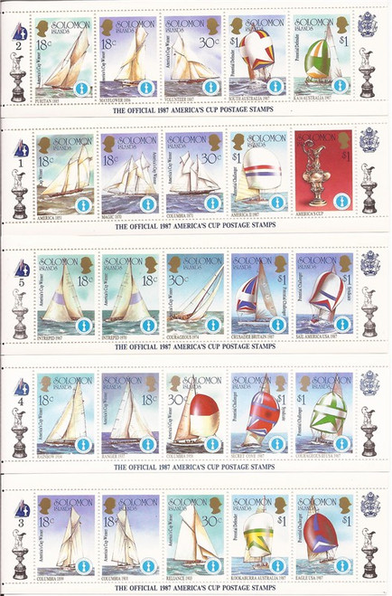 Solomon Islands - 1986 America’s Cup - 10 5 Stamp Strips - 19M-002