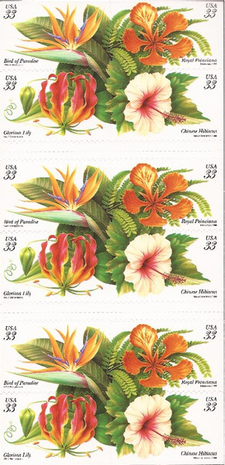 US Stamp - 1999 Tropical Flowers - Booklet Pane of 20 Stamps #3313b