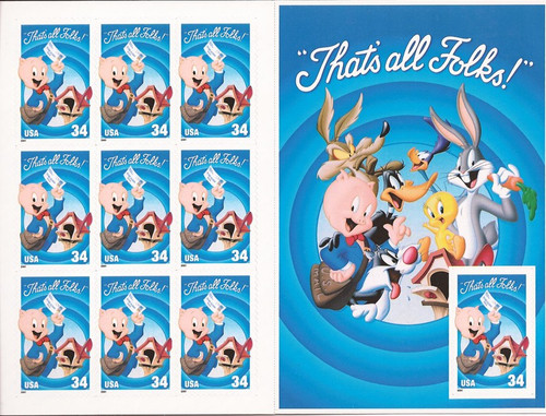 US Stamp - 2001 Looney Tunes, Porky Pig - 10 Stamp Sheet - Scott #3534
