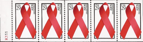 US Stamp - 1993 AIDS Awareness - Booklet Pane of 5 Stamps #2806b
