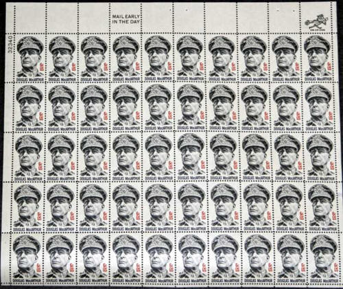 US Stamp - 1971 Gen. Douglas MacArthur - 50 Stamp Sheet - Scott #1424