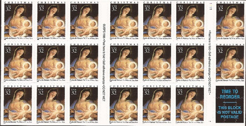 US Stamp - 1996 Christmas Madonna & Child 20 Stamp Bklt Pane #3112