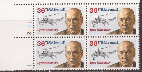US Stamp - 1988 Igor Sikorsky Airmail - Plate Block of 4 Stamps #C119