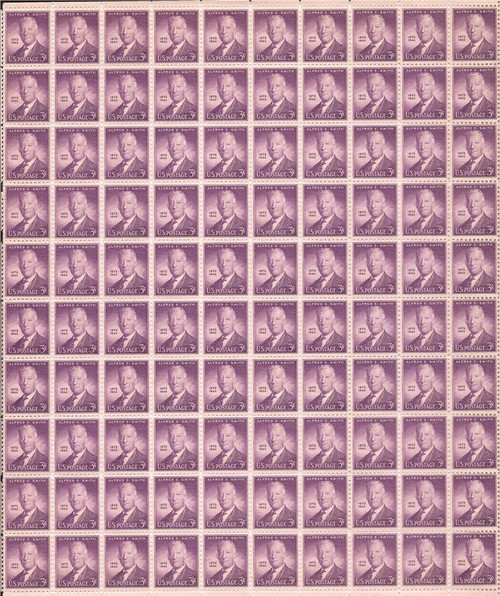 US Stamp - 1945 Alfred E. Smith - 100 Stamp Sheet - Scott #937