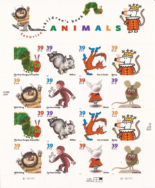 US Stamp - 2006 Children’s Book Animals - 16 Stamp Sheet #3987-94