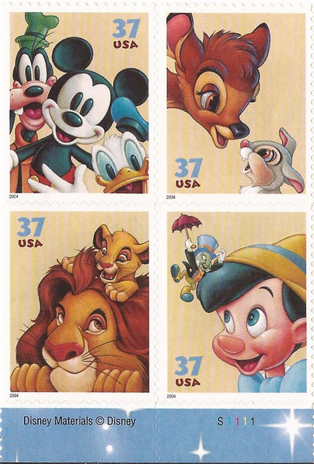 US Stamp - 2004 Art of Disney: Friendship - Block or Strip of 4 Stamps #3865-8