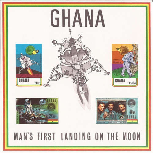 Ghana - 1970 Lunar Landing - 4 Stamp Souvenir Sheet - F/VF MNH #389a