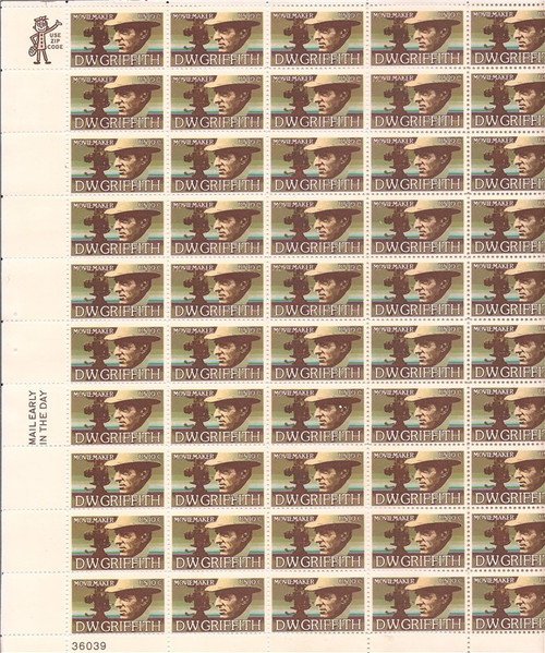 US Stamp - 1975 Movie Maker D.W. Griffith - 50 Stamp Sheet #1555