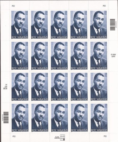 US Stamps - 2001 Black Heritage Roy Wilkins - 20 Stamp Sheet #3501