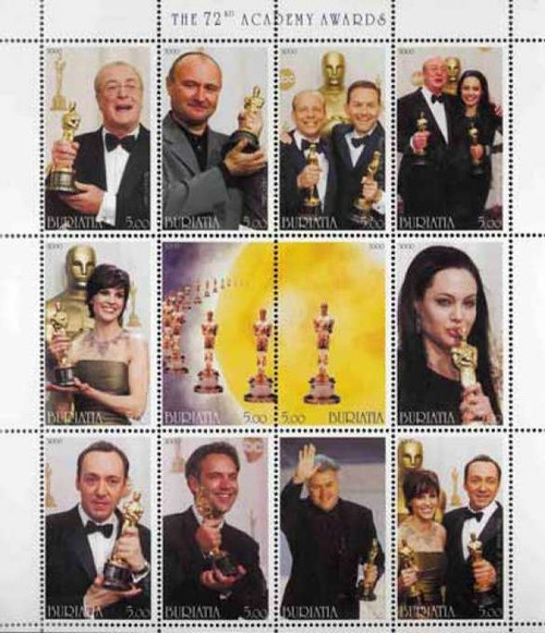72nd Oscars on Stamps  Spacey Jolie Swank - 12 Stamp Sheet 2A-065