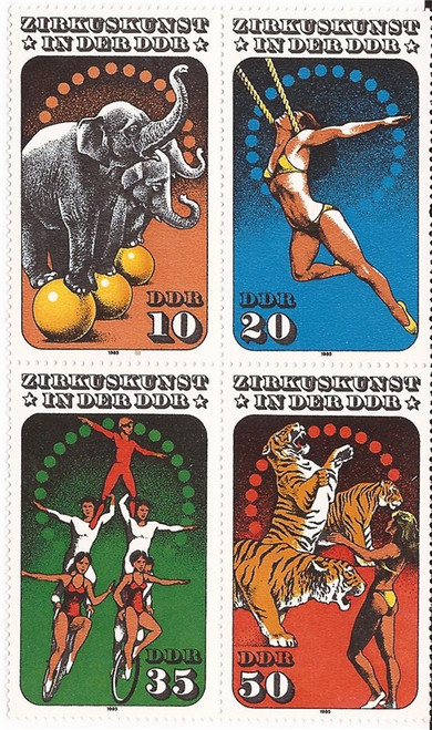 Germany - DDR 1985 Circus Art - Block of 4 Stamps - Scott #2514a