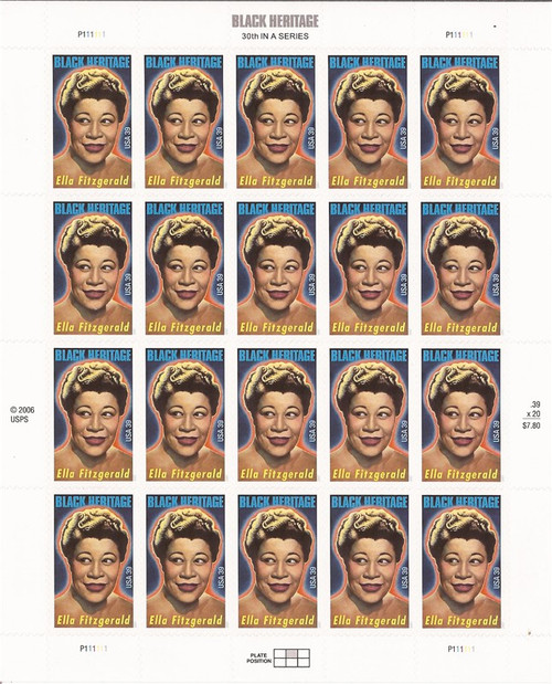 US Stamps 2007 Black Heritage Ella Fitzgerald 20 Stamp Sheet #4120