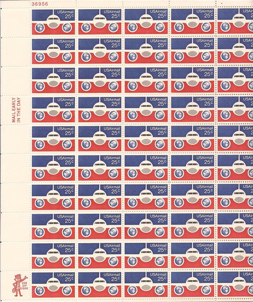 US Stamp - 1976 Plane & Globes - 50 Stamp Sheet - Scott #C89