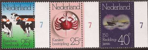 Netherlands - 1974 Cattle, Crab, Shipwreck - 3 Stamp Set #515-7