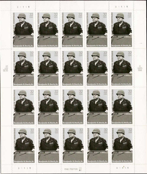 US Stamp - 1997 Black Heritage Benjamin O Davis - 20 Stamp Sheet #3121