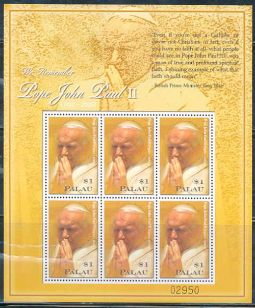 Palau - Pope John Paul Memorial Stamp Sheet 827