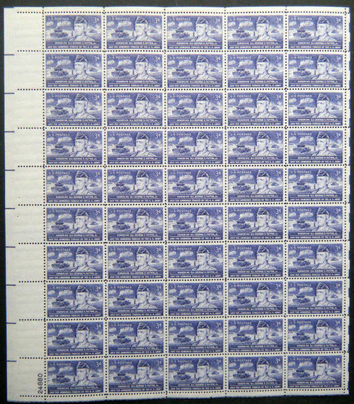 US Stamp - 1953 Gen. George S. Patton - 50 Stamp Sheet - Scott #1026