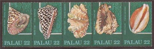 Palau - 1986 Seashells - 5 Stamp Strip - Scott #108a