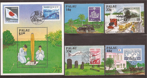 Palau - 1987 Japanese Stamps on Stamp - 4 Stamp Set + S/S #164-8