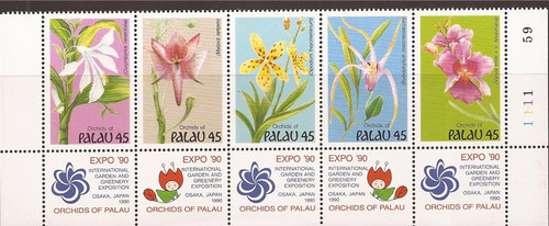 Palau - 1990 Orchids - 5 Stamp Sheet - Scott #241a