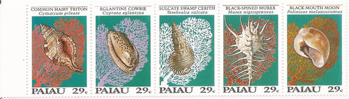 Palau - 1992 Seashells - 5 Stamp Strip - Scott #301