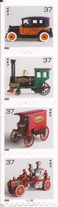 US Stamp - 2002 Antique Toys - Strip of 4 Stamps - Scott #3638-41