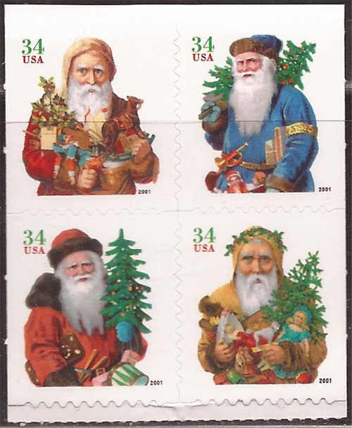 US Stamp - 2001 19th Century Santa Claus - Block of 4 Stamps #3541-4
