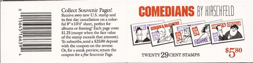 US Stamp - 1991 Comedians - Booklet Pane of 20 Stamps #BK191