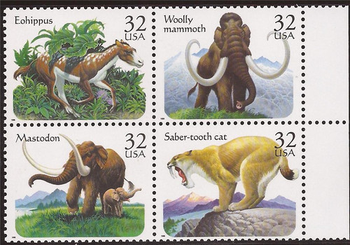 US Stamp - 1996 Prehistoric Animals - Block of 4 Stamps #3077-80 