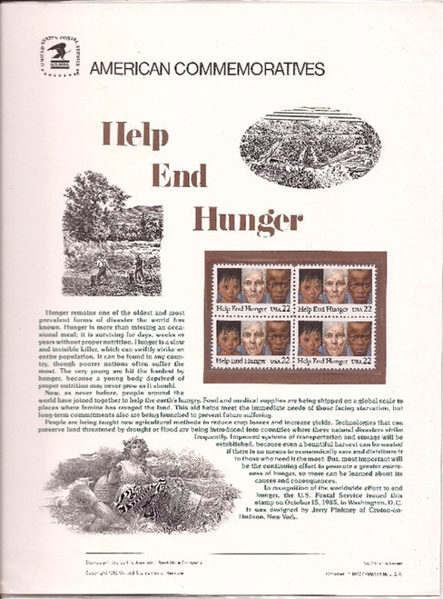 US Commemorative Stamp Panel - 1985 Hunger - Scott #2164, CP252 