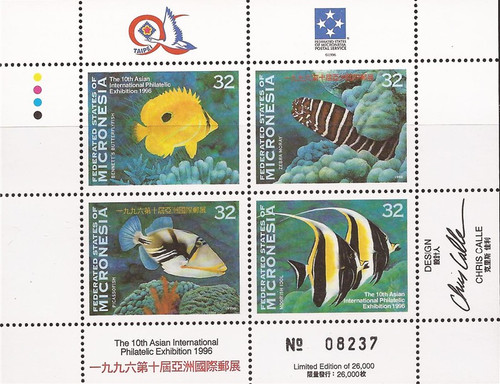 Micronesia - 1996 Fish - Asian Stamp Expo - 4 Stamp Sheet - Scott #250